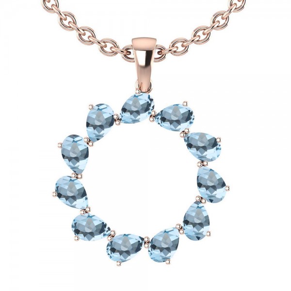 Certified 3.00 Ctw Blue Topaz And Diamond I1/I2 14K Rose Gold Pendant Necklace