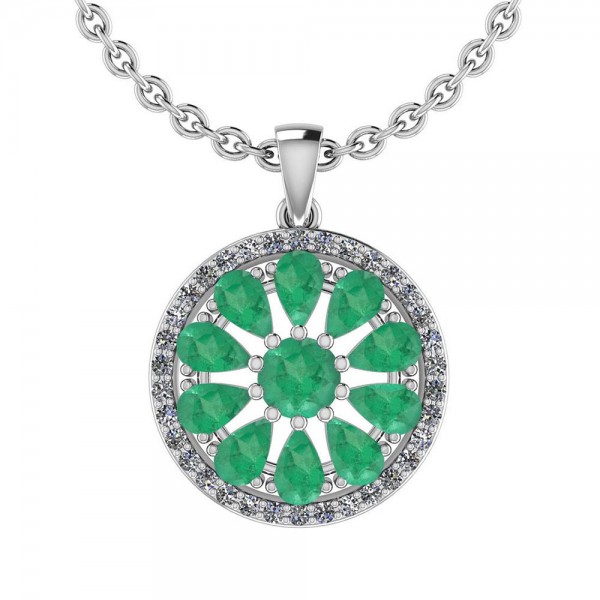 Certified 3.67 Ctw Emerald And Diamond I1/I2 14K White Gold Pendant Necklace