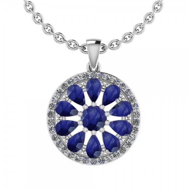 Certified 3.67 Ctw Blue Sapphire And Diamond I1/I2 14K White Gold Pendant Necklace