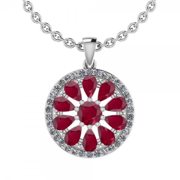 Certified 3.67 Ctw Ruby And Diamond I1/I2 14K White Gold Pendant Necklace