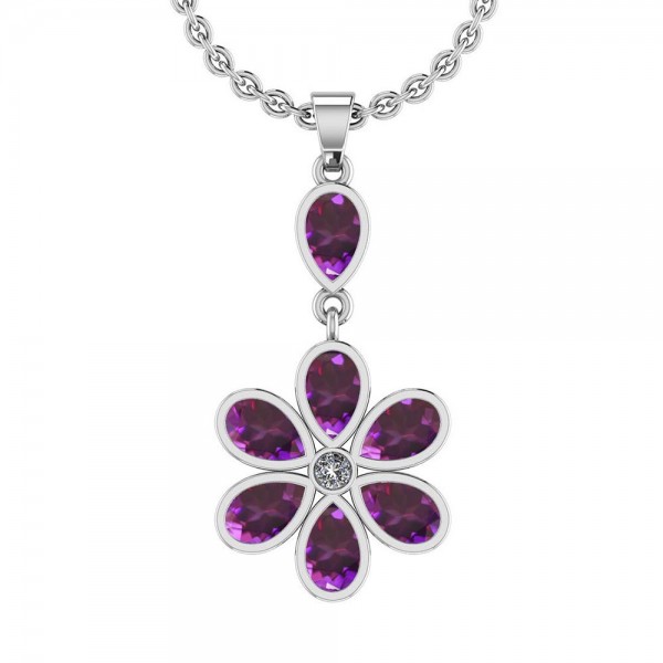 Certified 1.85 Ctw Amethyst And Diamond I1/I2 14K White Gold Pendant Necklace