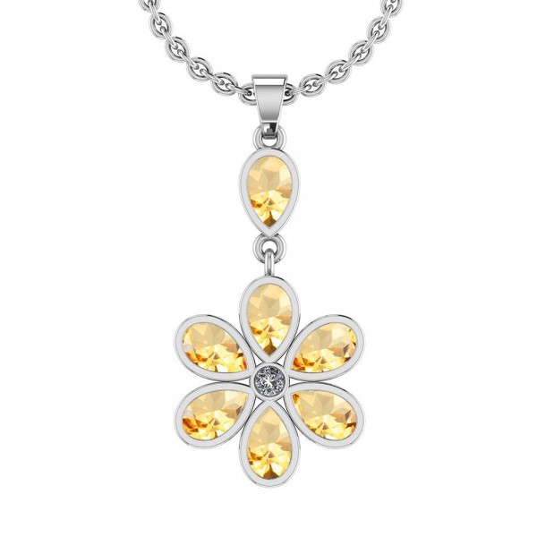 Certified 1.85 Ctw Citrine And Diamond I1/I2 14K White Gold Pendant Necklace
