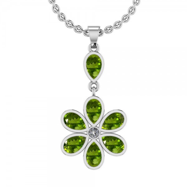 Certified 1.85 Ctw Peridot And Diamond I1/I2 14K White Gold Pendant Necklace