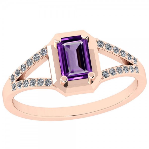 Certified 0.62 Ctw Amethyst And Diamond I1/I2 14K Rose Gold Ring