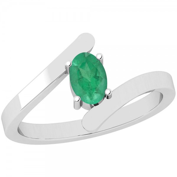 Certified 0.50 Ctw Emerald Prong Set 14K White Gold Solitaire Ring