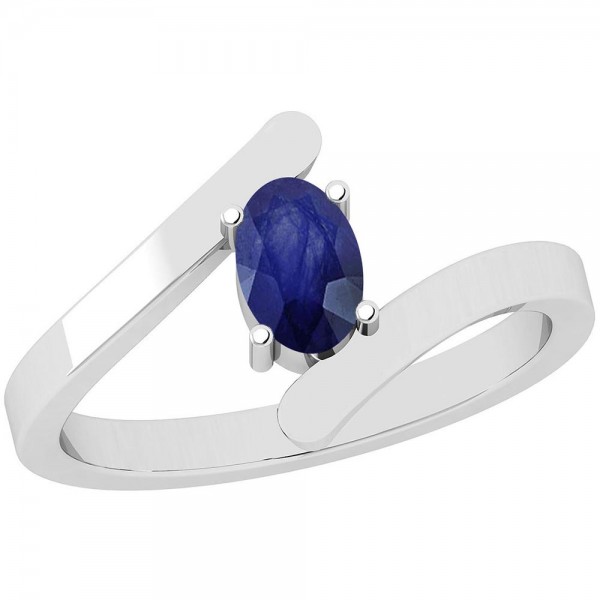 Certified 0.50 Ctw Blue Sapphire 14K White Gold So...