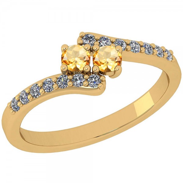 Certified 0.34 Ctw Citrine And Diamond I1/I2 Two S...