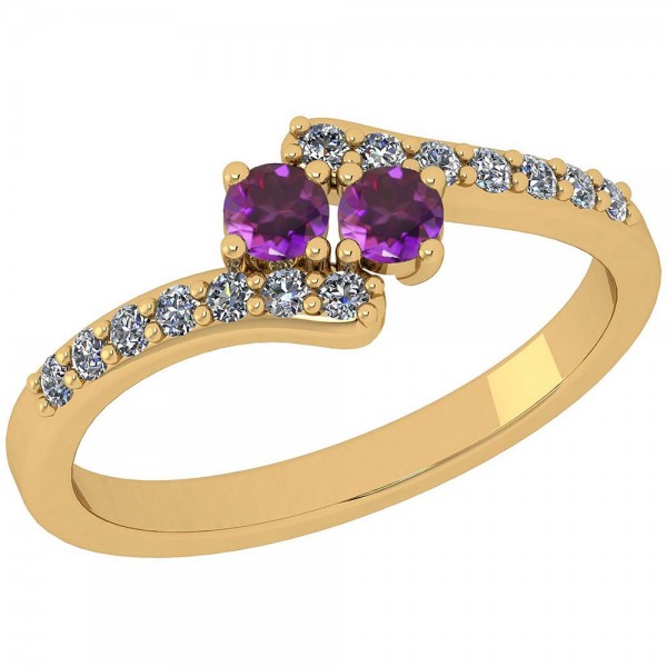 Certified 0.34 Ctw Amethyst And Diamond I1/I2 Two Stone 14K Yellow Gold Ring