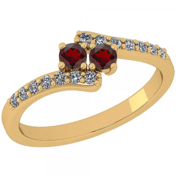 Certified 0.34 Ctw Garnet And Diamond I1/I2 Two Stone 14K Yellow Gold Ring