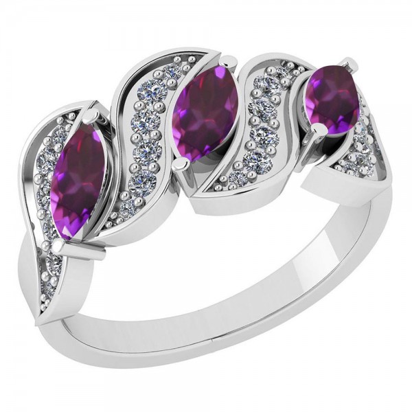 Certified 0.95 Ctw Amethyst And Diamond I1/I2 Engagement Ring 14K Gold