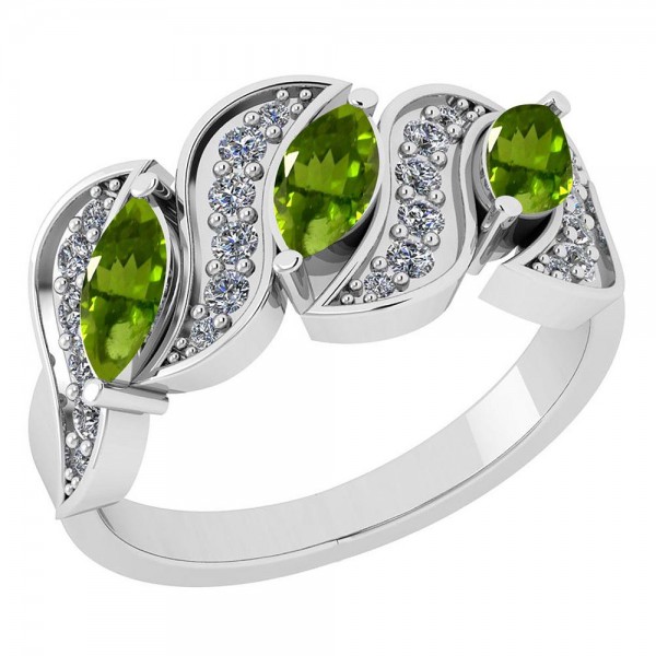 Certified 0.95 Ctw Peridot And Diamond I1/I2 Engag...