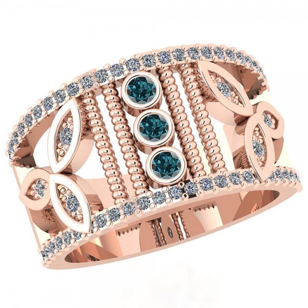 Certified 0.37 Ctw Treated Fancy Blue Diamond And White Diamond I1/I2 Vintage Style Wedding Ring 14K Gold