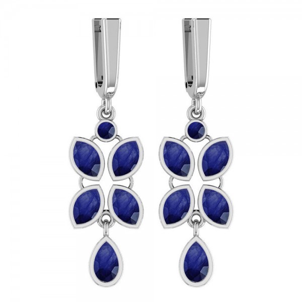 Certified 2.57 Ctw Blue Sapphire 14K White Gold Lever Lock Earrings