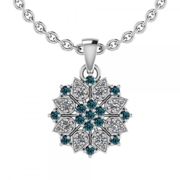 Certified 2.34 Ctw Treated Fancy Blue Diamond And White Diamond I1/I2 Vintage Style Pendant Necklace 14K Gold