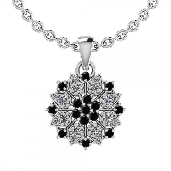 Certified 2.34 Ctw Treated Fancy Black Diamond And White Diamond I1/I2 Vintage Style Pendant Necklace 14K Gold