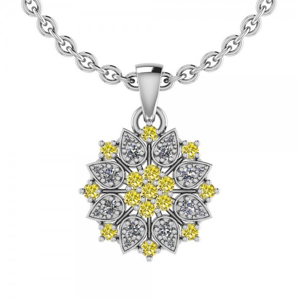 Certified 2.34 Ctw Treated Fancy Yellow Diamond And White Diamond I1/I2 Vintage Style Pendant Necklace 14K Gold