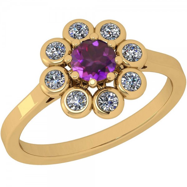 Certified 0.73 Ctw Amethyst And Diamond I1/I2 Engagement 14K Gold Halo Ring