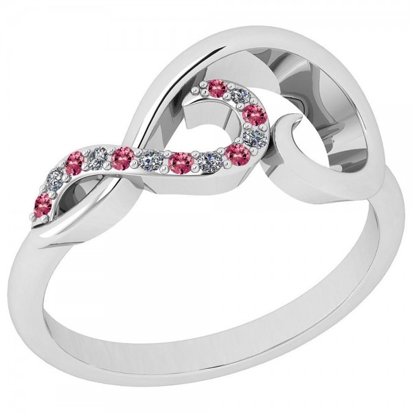 Certified 0.10 Ctw Pink Tourmaline And Diamond SI2/I1 Eternity 14K White Gold Ring