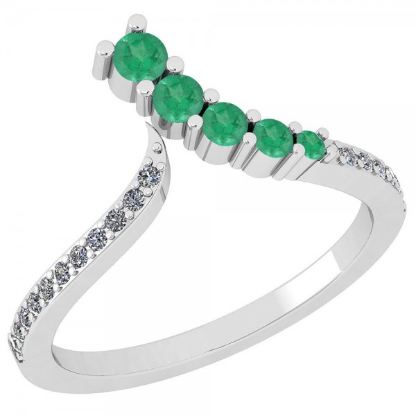 Certified 0.32 Ctw Emerald And Diamond SI2/I1 Eternity 14K White Gold Ring