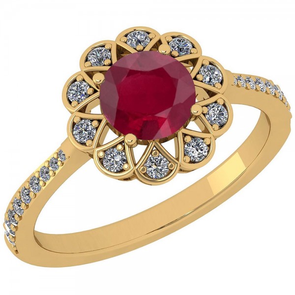 Certified 1.26 Ctw Ruby And Diamond SI2/I1 14K Yel...