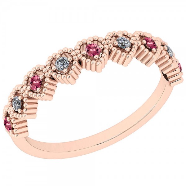 Certified 0.16 Ctw Pink Tourmaline And Diamond SI2/I1 14K Rose Gold Ring