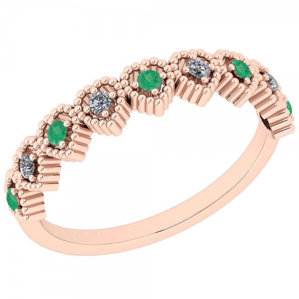 Certified 0.16 Ctw Emerald And Diamond SI2/I1 14K Rose Gold Ring