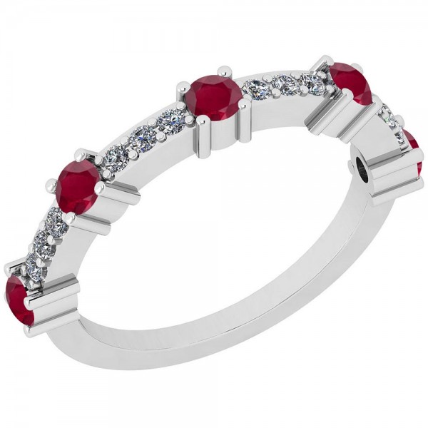 Certified 0.59 Ctw Ruby And Diamond SI2/I1 14K Whi...