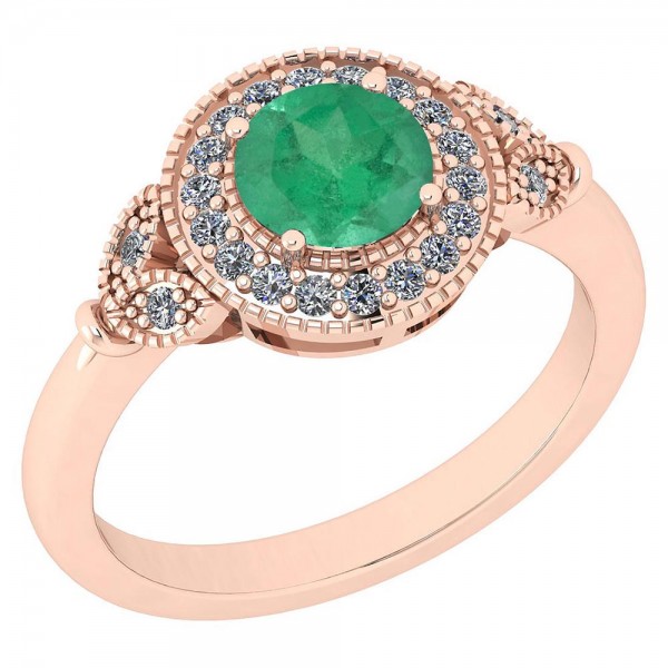 Certified 1.22 Ctw Emerald And Diamond SI2/I1 14K Rose Gold Ring