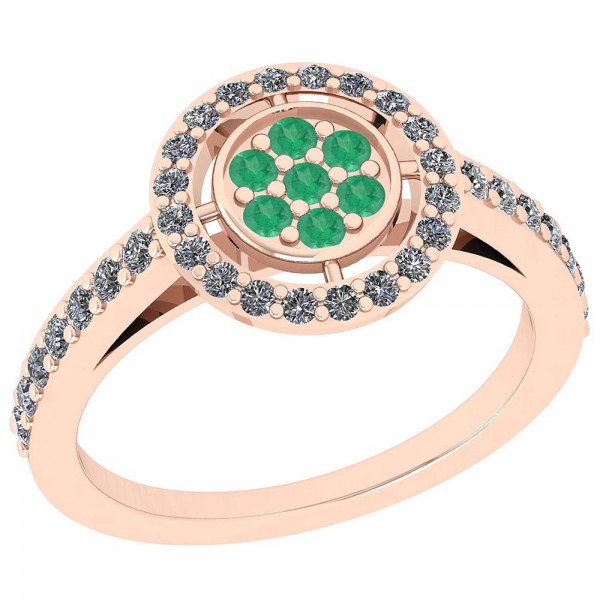 Certified 0.59 Ctw Emerald And Diamond SI2/I1 14K Rose Gold Ring