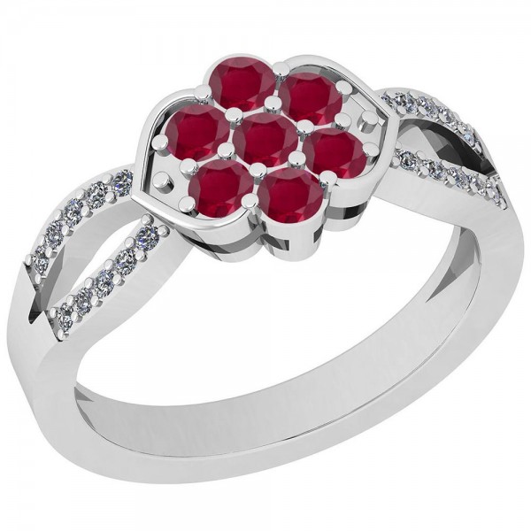 Certified 0.58 Ctw Ruby And Diamond SI2/I1 14K Whi...