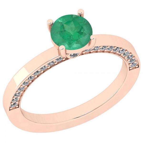 Certified 1.23 Ctw Emerald And Diamond SI2/I1 14K Rose Gold Ring