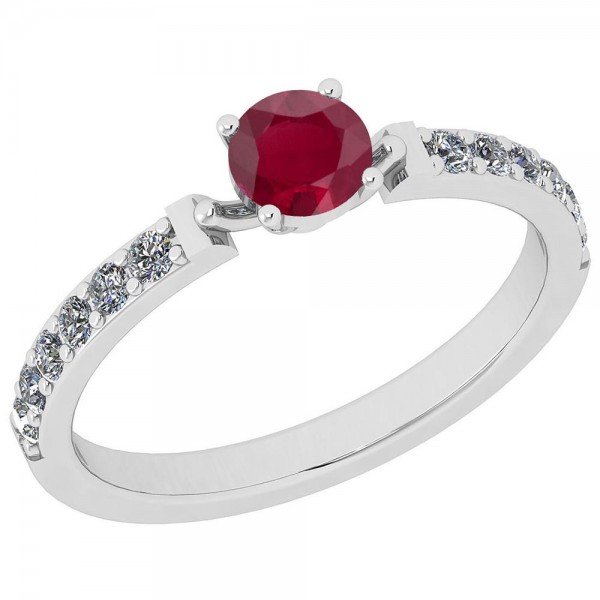 Certified 0.60 Ctw Ruby And Diamond SI2/I1 14K Whi...