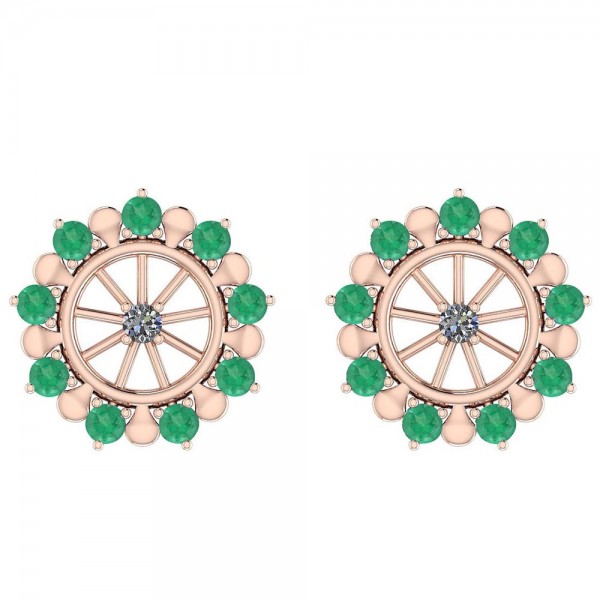 Certified 1.37 Ctw Emerald And Diamond SI2/I1 14K Rose Gold Stud Earrings
