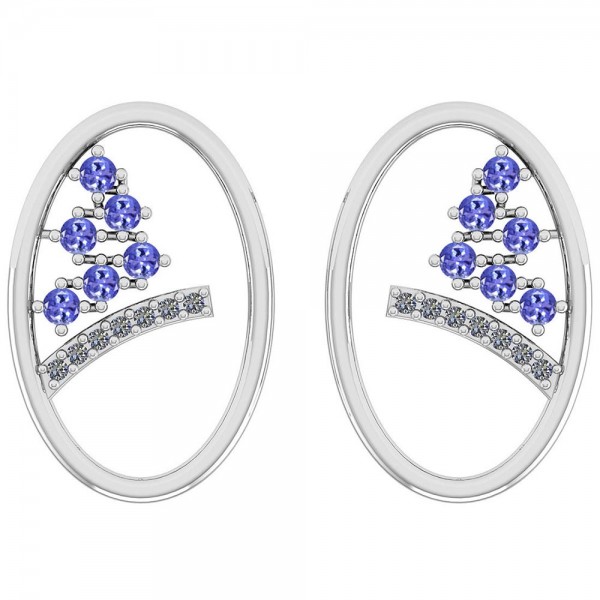 Certified 0.17 Ctw Tanzanite And Diamond SI2/I1 14K White Gold Stud Earrings