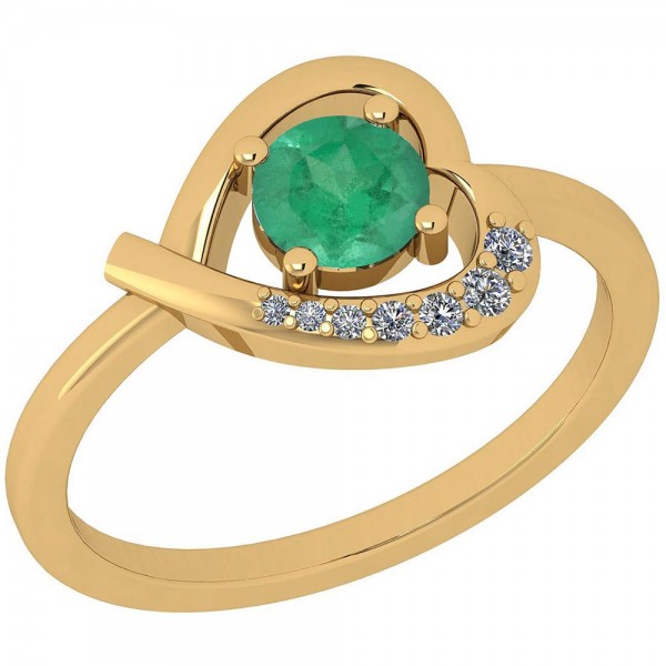 Certified 0.56 Ctw Emerald And Diamond SI2/I1 14K Yellow Gold Ring