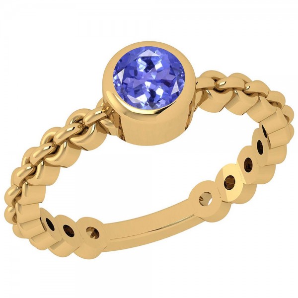 Certified 0.50 Ctw Tanzanite Style Bezel Set 14K Y...