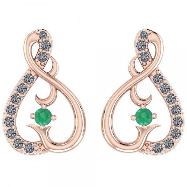 Certified 0.16 Ctw Emerald And Diamond SI2/I1 14K Rose Gold Stud Earrings