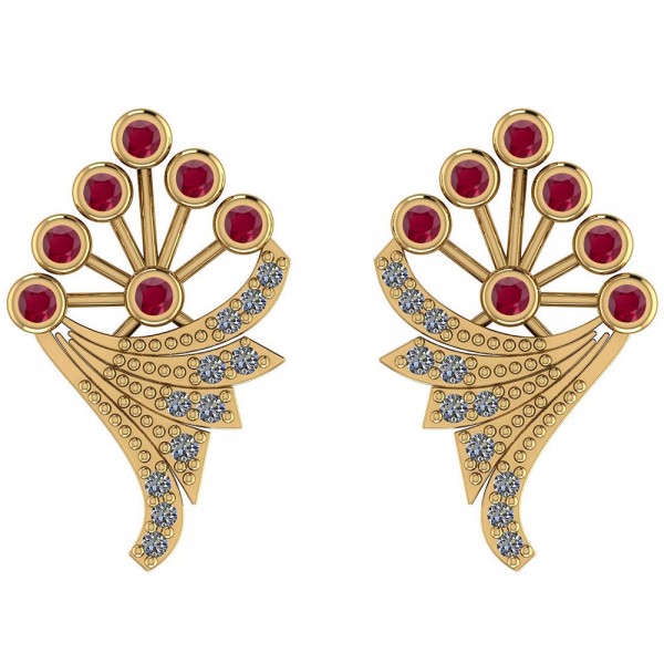 Certified 0.25 Ctw Ruby And Diamond SI2/I1 14K Yellow Gold Stud Earrings