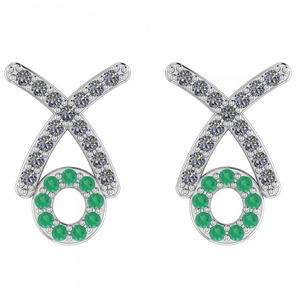Certified 0.24 Ctw Emerald And Diamond SI2/I1 14K White Gold Stud Earrings