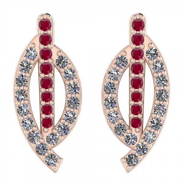 Certified 0.37 Ctw Ruby And Diamond SI2/I1 14K Rose Gold Stud Earrings