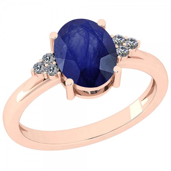 Certified 2.15 Ctw Blue Sapphire And Diamond SI2/I1 14K Rose Gold Ring