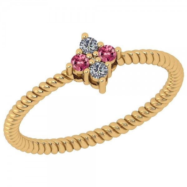 Certified 0.12 Ctw Pink Tourmaline And Diamond SI2/I1 14K Yellow Gold Ring