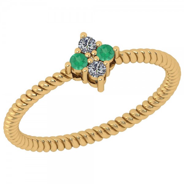 Certified 0.12 Ctw Emerald And Diamond SI2/I1 14K ...
