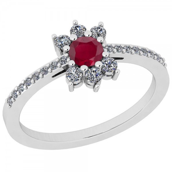 Certified 0.52 Ctw Ruby And Diamond SI2/I1 14K Whi...