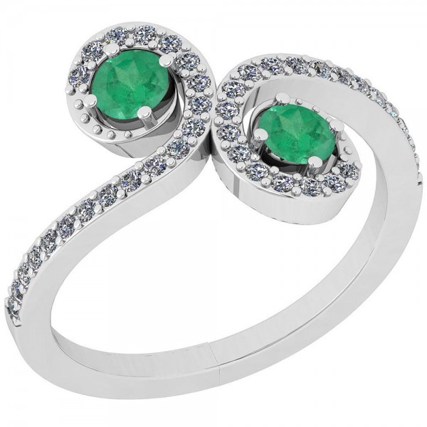Certified 0.40 Ctw Emerald And Diamond SI2/I1 14K White Gold Ring