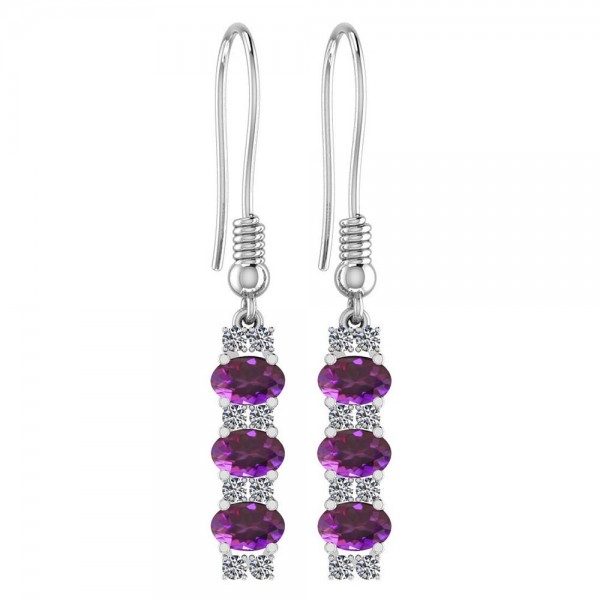 Certified 1.98 Ctw Amethyst And Diamond I1/I2 14K White Gold Wire Hook Earrings