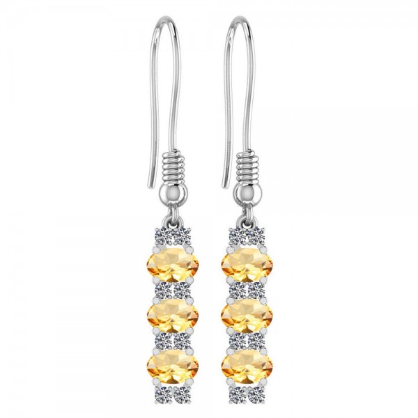 Certified 1.98 Ctw Citrine And Diamond I1/I2 14K White Gold Wire Hook Earrings