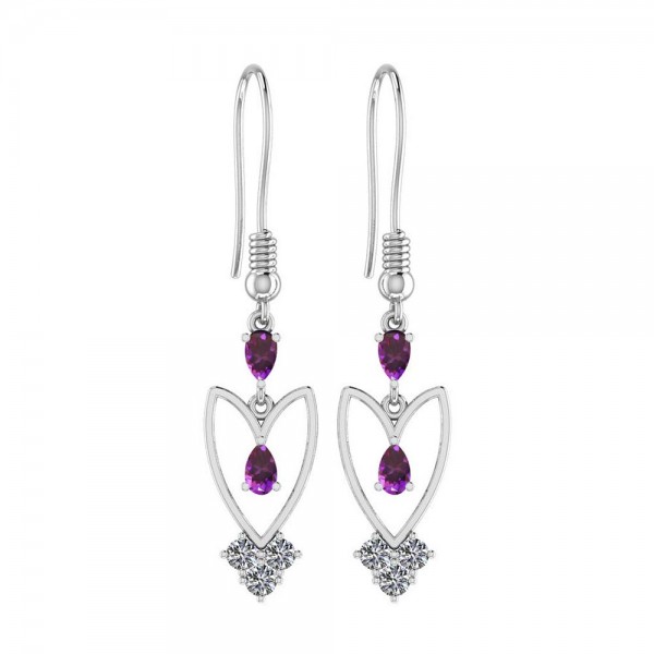 Certified 1.18 Ctw Amethyst And Diamond I1/I2 14K White Gold Wire Hook Earrings