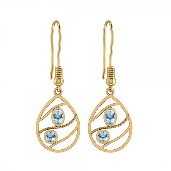 Certified 1.00 Ctw Blue Topaz 14K Yellow Gold Wire...