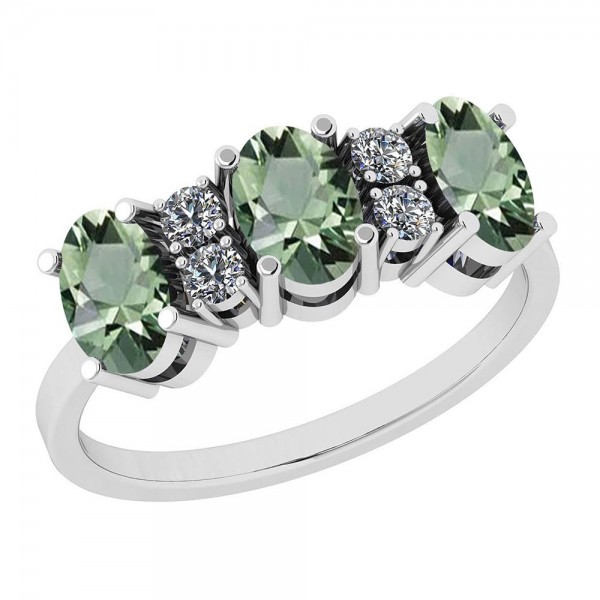 Certified 0.87 Ctw Green Amethyst And Diamond I1/I...
